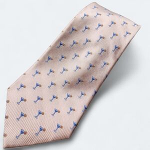 LANDS' END | Long Pink 100% Silk Tie with Martini Cocktail Alcohol Drink Design